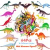 HOXBUR 64Pcs Mini Dinosaur Figures, Assorted Small Plastic Dinosaur Toys for Cake Toppers Easter Eggs Filler