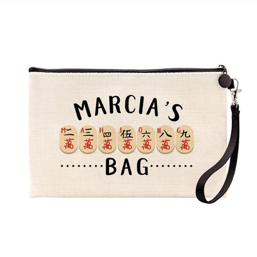 Pattern Pop - Personalized Mahjong Bag - Small Light Beige Pouch for Board Game Pieces - Storage Bag - Great for Mahjong Players - Majong Accessories (9 x 6 In)