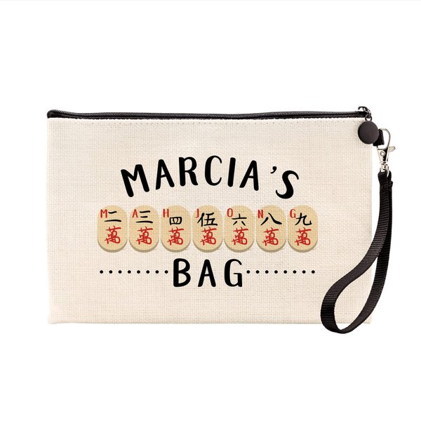 Pattern Pop - Personalized Mahjong Bag - Small Light Beige Pouch for Board Game Pieces - Storage Bag - Great for Mahjong Players - Majong Accessories (9 x 6 In)