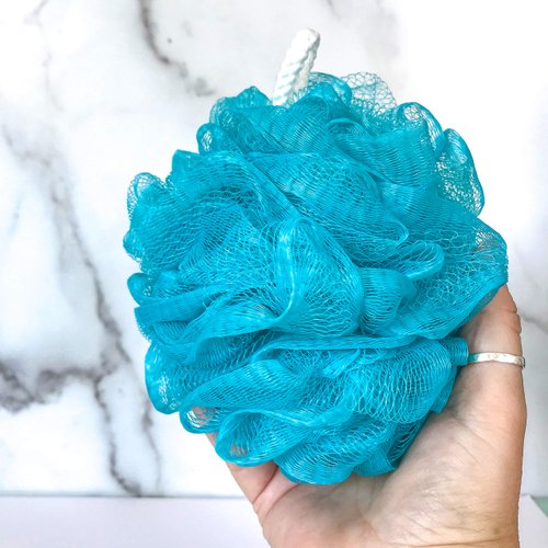 Loofah - Bath Body Scrub for Women and Men - Set of 2 XL 90g Blue Mesh Poufs