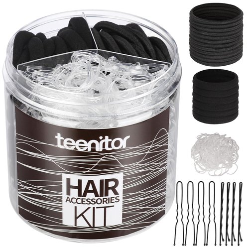 Teenitor Hair Ties Kit, 500pcs Clear Elastic Hair Bands, 30pcs Ponytail Holders Elastic Hair Ties...