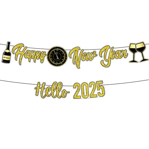 Happy New Year Banner, Happy New Year Sign 2025 Decorations, 2025 New Year Party Decorations