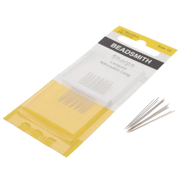 Sharps Beading Needles, Size 12, 12 Needles per Card, European Quality, Shorter Needle for Smaller Areas, All Purpose Sewing Needle, Use for Mending and General Hand Sewing