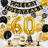 60th Birthday Decorations for Men Women, Black Gold 60th Birthday Balloons Cheers to 60 Years Banner Hanging Swirls for Happy 60th Birthday Decoration Anniversary Party Supplies Favors