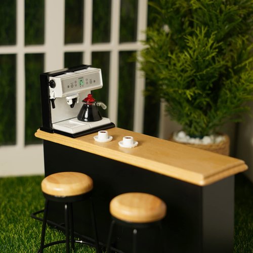 Miniature Coffee Maker with Pot & 2 Cups Sets 1:12 Dollhouse Accessories Coffee Machine Artificial House Decoration Mini Room Scence Decor (Black Maker)