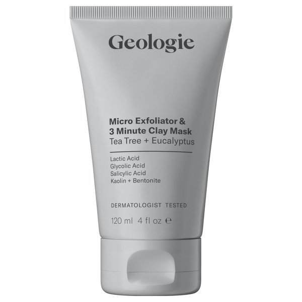 Geologie Micro Exfoliator & Clay Mask | 3-in-1 Deep Cleansing Face Wash, Pore Refining Mask & Skin Exfoliant | Tea Tree & Eucalyptus Scent For Men & Women | 4 fl oz