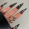 Black Press on Nails Long Stiletto Fake Nails Almond Shape False Nails with 3D Irregular Transparent Design Y2K Acrylic Nails Halloween Glue on Nails Black Swirl Natural Stick on Nails Nails for Women