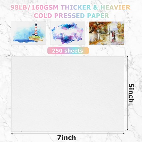 Sabary 250 Sheets Watercolor Paper Bulk White Cold Press Paper Pack Water Color Paper for Kids White Sketch Painting Watercolor Paper Paint Paper for Students Artists Drawing Supplies(5 x 7 Inch)
