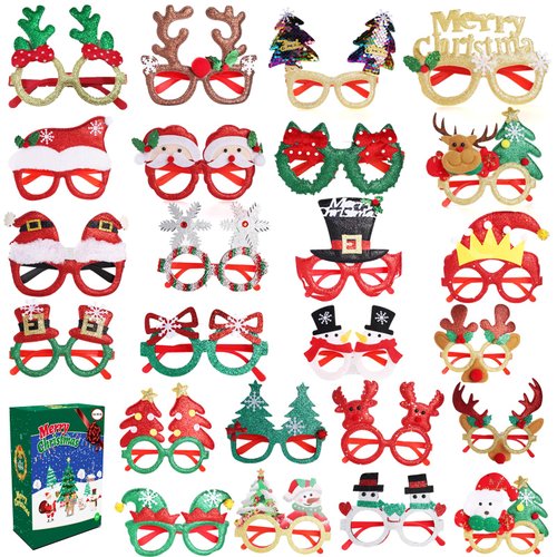 boveeny 24 PCS Christmas Glasses Frames, Christmas Party Favors, Christmas Classroom Gifts, Christmas Goodie Bag Stuffers, Bulk Christmas Gifts for Kids
