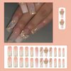 ROFIBUT Gold Glitter Press on Nails Long Square Fake Nails Glossy Ombre Acrylic False Nails with 3D Butterfly Designs Bling Gold Glitter Coffin Glue on Nails Reusable Stick on Nails for Women 24Pcs