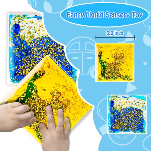 DECHUNDA Sensory Toys Calming mats: Liquid Fusion Activity mat Water Sensory pad Sensory Toys for Autistic Children Square Set of 2