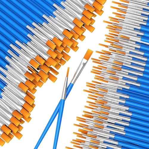Halobios Paint Brushes Set for Acrylic Painting, 50 Pcs Flat and 50 Pcs Round Art Paint Brushes Acrylic Paint Brush, Paint Brushes for Kids Adults Oil Watercolor Rock Painting Body Face Nail Art