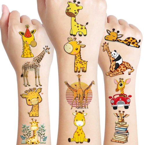 116 PCS Christmas Giraffe Face Temporary Tattoos Sticker Wild Jungle Animal Giraffe Birthday Party Decorations Supplies Favors Gifts Baby Shower Boys Girls Zoo Cute Fake Tattoo School Reward Themed