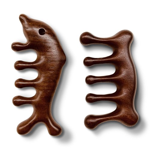 cureder 2 Pack Massage Comb Scalp, Wooden Wide Tooth Hair Comb Head Tool Meridians Scalp Massage, Handmade 100% Natural Green Sandalwood Combs