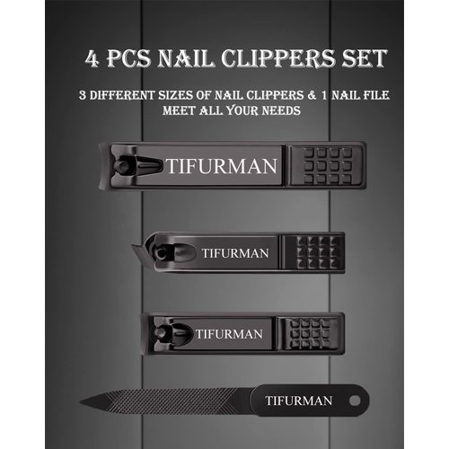 Nail Clippers Set 4PCS, Fingernail & Thick Toenail & Ingrown Nail Clippers & Nail File for Men and Women,Perfect 4pcs Nail Clippers Set(Black)