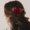 Fangsen Wedding Rose Flower Hair Comb Bridal Headpiece Floral Hair Accessories for Brides and Bridesmaids (Deep Red 02)