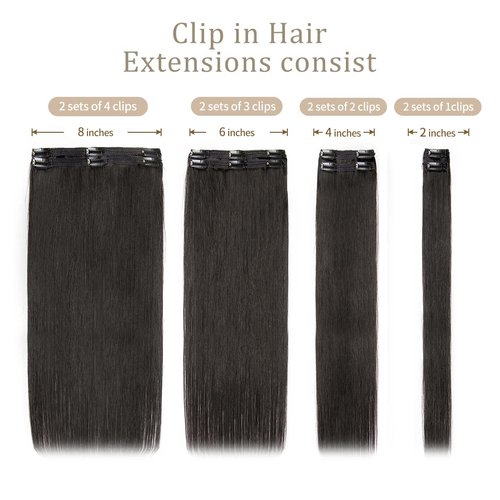 Amethyst Clip in Hair Extensions Real Human Hair for Black Women 120g 100% Unprocessed Brazilian Virgin Hair 20 Inch Natural Black Straight Remy Human Hair Extensions 8 Pcs Per Set with 18 Clips
