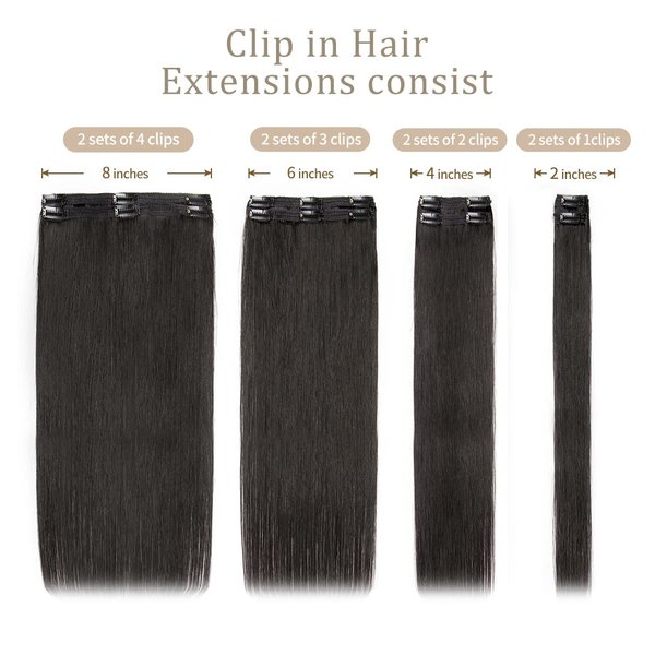 Amethyst Clip in Hair Extensions Real Human Hair for Black Women 120g 100% Unprocessed Brazilian Virgin Hair 20 Inch Natural Black Straight Remy Human Hair Extensions 8 Pcs Per Set with 18 Clips