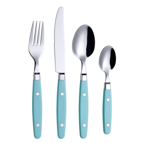 ANNOVA Silverware Set 24 Pieces Stainless Steel Cutlery Color Handle With Rivet/Retro Style Flatware - 6 x Dinner Knife, 6 x Dinner Fork, 6 x Dinner Spoon, 6 x Dessert Spoon (Turquoise, 24 Pieces)