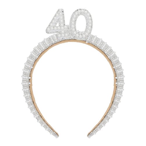 ANBALA 40th Birthday Headband 40th Birthday Decorations Pearl Headbands 40th birthday Rhinestone ...