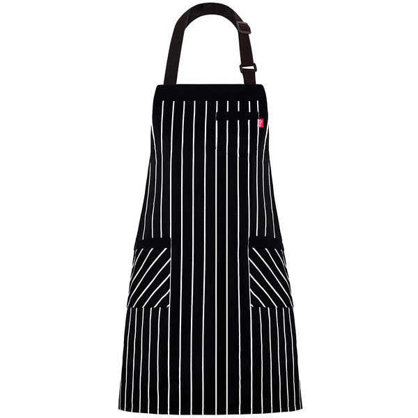 ALIPOBO Aprons for Women and Men, Kitchen Chef Apron with 3 Pockets and 40" Long Ties, Adjustable Bib Apron for Cooking, Serving - 32" x 28" - Black/White Pinstripe - 1 Pcs