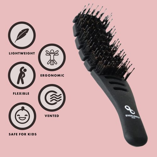 Flex Boar Bristle Brush by Everlong Hair, Flexible Brush for Detangling Wet or Dry Hair, For All Hair Types, Safe for Extensions & Wigs
