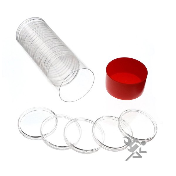 OnFireGuy Capsule Tube & 20 Air-Tite H39 Direct Fit Coin Holders for Standard Sized Casino Chips (Red Lid)