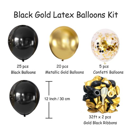 Black and Metallic Gold Balloons, 50PCS Black and Gold Balloons Party Decorations 12 Inch Black & Gold Confetti Party Balloons for Birthday,Graduation,New Years,Wedding Party Decorations