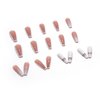 SINHOT Medium Coffin Press on Nails Ballerina Fake Nails Glossy Glue on Nails Gold Line Acrylic Nails with White Gradient False Nails Designs 24 pcs