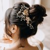 AW BRIDAL Bridal Hair Comb Pearl Flower Wedding Hair Pieces for Bride Hair Accessories Wedding Hair Comb Clips (Gold)