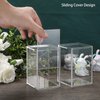 JUXYES Pack of 2 Clear Display Case for Mini Action Figures, Acrylic Display Case Box with Sliding Door, Stackable Display Case Cube Small Showcase Free Standing Dustproof Collectibles Protection Box