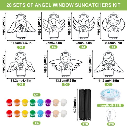 Poen 28 Sets Christmas Angel Suncatcher Crafts Color Your Own Angel Suncatcher Winter Coloring Suncatcher Ornaments Hanging Paint Art Kit Decor for Home Holiday Decoration Activity Party Favors