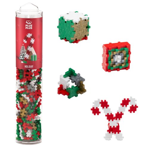 PLUS PLUS 240 Piece Interlocking Building Blocks for Kids, Open Ended Connecting Toys, STEM Bin Classroom Mini Manipulatives - Holiday Mix Play Tube