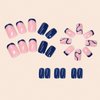 Short Square Press on Nails MABKJLF French Tip Fake Nails Full Cover Dark Blue False Nails with Swirl Designs Glitter Glossy Glue on Nails Acrylic Nails Manicure Artificial Nails for Women Girls 24Pcs