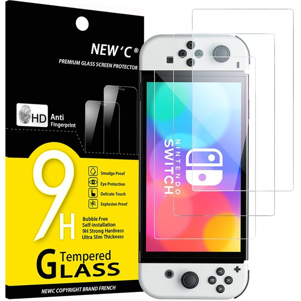 NEW'C [3 Pack] Designed for Nintendo Switch (model OLED) Screen Protector Tempered Glass, Case Friendly Ultra Resistant