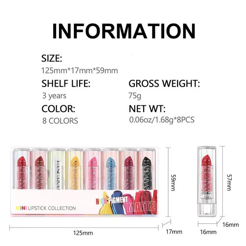 songfir 8 Colors Lipstick Set Waterproof Matte Lipstick for Party, Masquerade, Cosplay, Holiday Makeup