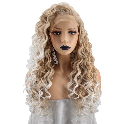 Anogol Hair Cap + Curly Blonde Lace Front Wig White Blonde Lace Front Wig Ombre Blonde Synthetic Lace Front Wig Blonde Lace Front Wigs Free Part Wigs For White Women