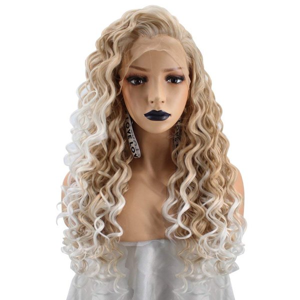 Anogol Hair Cap + Curly Blonde Lace Front Wig White Blonde Lace Front Wig Ombre Blonde Synthetic Lace Front Wig Blonde Lace Front Wigs Free Part Wigs For White Women