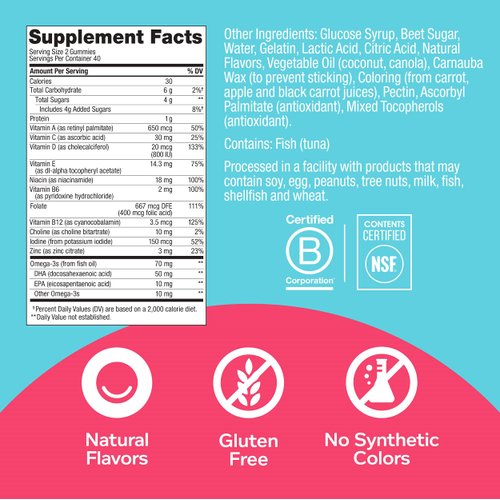 OLLY Prenatal Multivitamin Gummy, Supports Healthy Growth and Brain Development, Folic Acid, Vitamin D, Omega 3 DHA, Chewable Supplement, Citrus Berry Flavor, 40-Day Supply - 80 Count Pouch