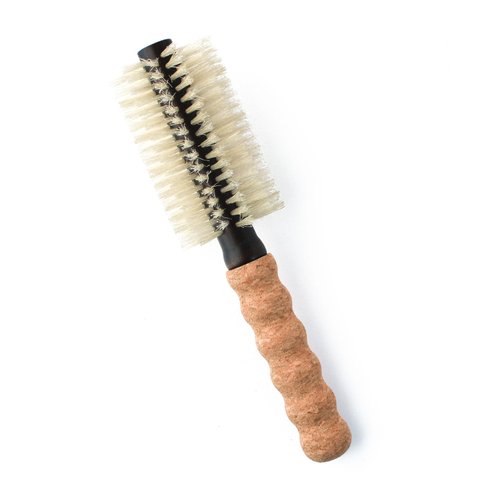 Nylon Boar Bristle Hair Brush, Round Brush for Blow Drying, Small 2" Barrel Blowout Brush, Anti Static Hairbrush, Cork Comfort Grip Handle, Detangling Plastic/Natural Bristle Hair Styling Tool