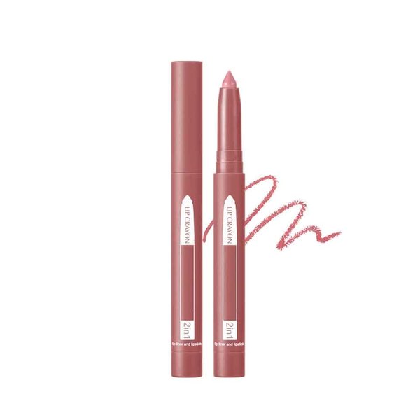 Fovcos 2-in-1 Lip Crayon, lip liner, Lip Liner Pencil, Slim Lip Pencil, Beauty Lip Gloss, Super Professional Tip Matte Lipstick, 2 in 1 lip Liner and Lipstick Built-in Sharpener