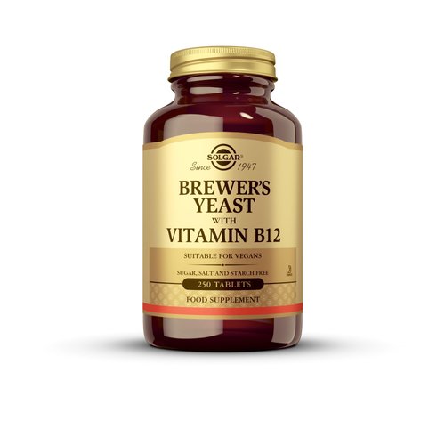 Solgar Brewer's Yeast 7 ½ Grains with Vitamin B12 - 250 Tablets - Non-GMO, Vegan, Dairy Free, Kosher - 41 Servings