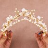 Gortin Flower Crown Bride Wedding Headband Gold Leaf Bridal Princess Headpiece Pearl Wedding Tiara Hair Accessories for Women