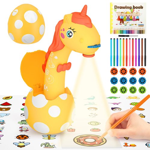 Drawing Projector for Kids: Unicorn Toys for Girls Aged 3+ ,Art and Craft Kit, Art Sketch Projector Drawing and Tracing Include 96 Stencils and 12 Markers, Projector for Learn to Draw Toy for Girls 3+