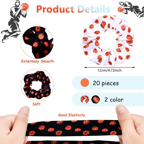WILLBOND 20 Pcs Sport Hair Scrunchies Sports Scrunchy Hair Ties Elastic Silk Satin Scrunchies Hairband Scrunchy Ponytail Holder for Women Player Team Hair Accessories(Basketball)