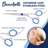 Bucchelli Right Handed Silver Hair Cutting Scissors for Men and Women - 7 inch Japanese Stainless Steel Scissors with Adjustable Tension Knob and Grip Handles - Hair Cutting Shears(7 Inches)