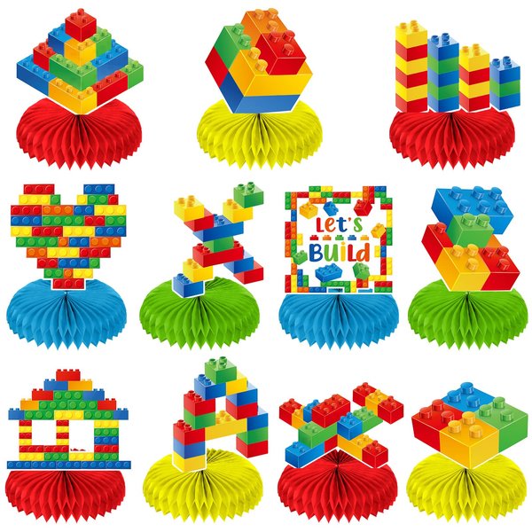 Faccito 33 Pcs Building Block Birthday Party Supplies Building Block Themed Honeycomb Centerpieces Decorations Brick Table Gifts for School Valentine's Day Holiday Party Reward Gifts Decor