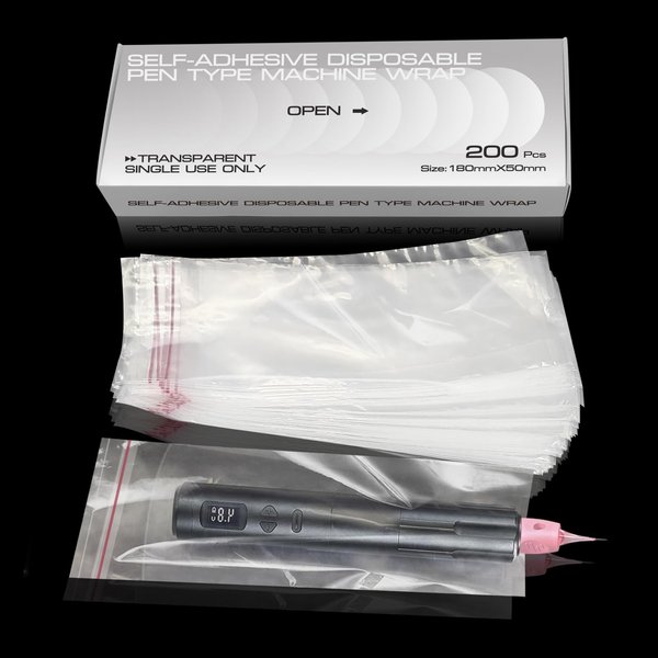PMUBEAUTY 200Pcs PMU Pen Machine Covers Sleeves Tattoo Machine Protect Film Bag Disposable for Tattoo Cartridge Machine Gun Grips, Derma pen Microneedling (Clear)