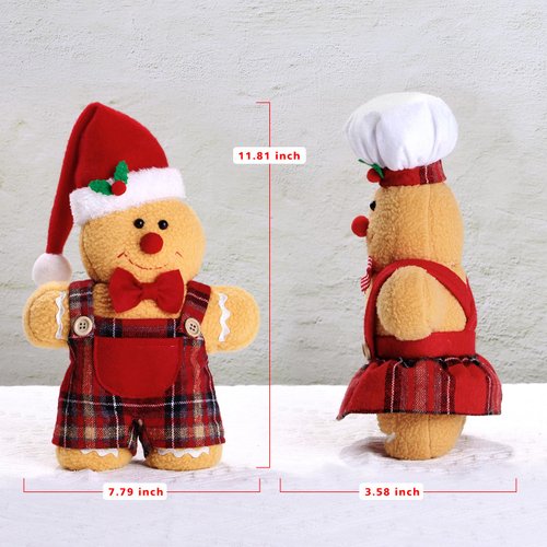 BWFY Set of 2 Christmas Decorations Indoor Gingerbread Man with Chef Hat Bowknot for Christmas Ornament Home Decor Gingerbread Doll for Gift Door Window Table Tree Holiday Xmas Season Decor