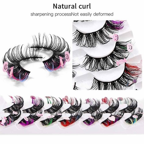 Uranian Colored Lashes Faux Mink False Eyelashes with Color Fluffy D Curl Russian Strip Lashes Halloween Dramatic Long Fake Eyelashes Extension for Women